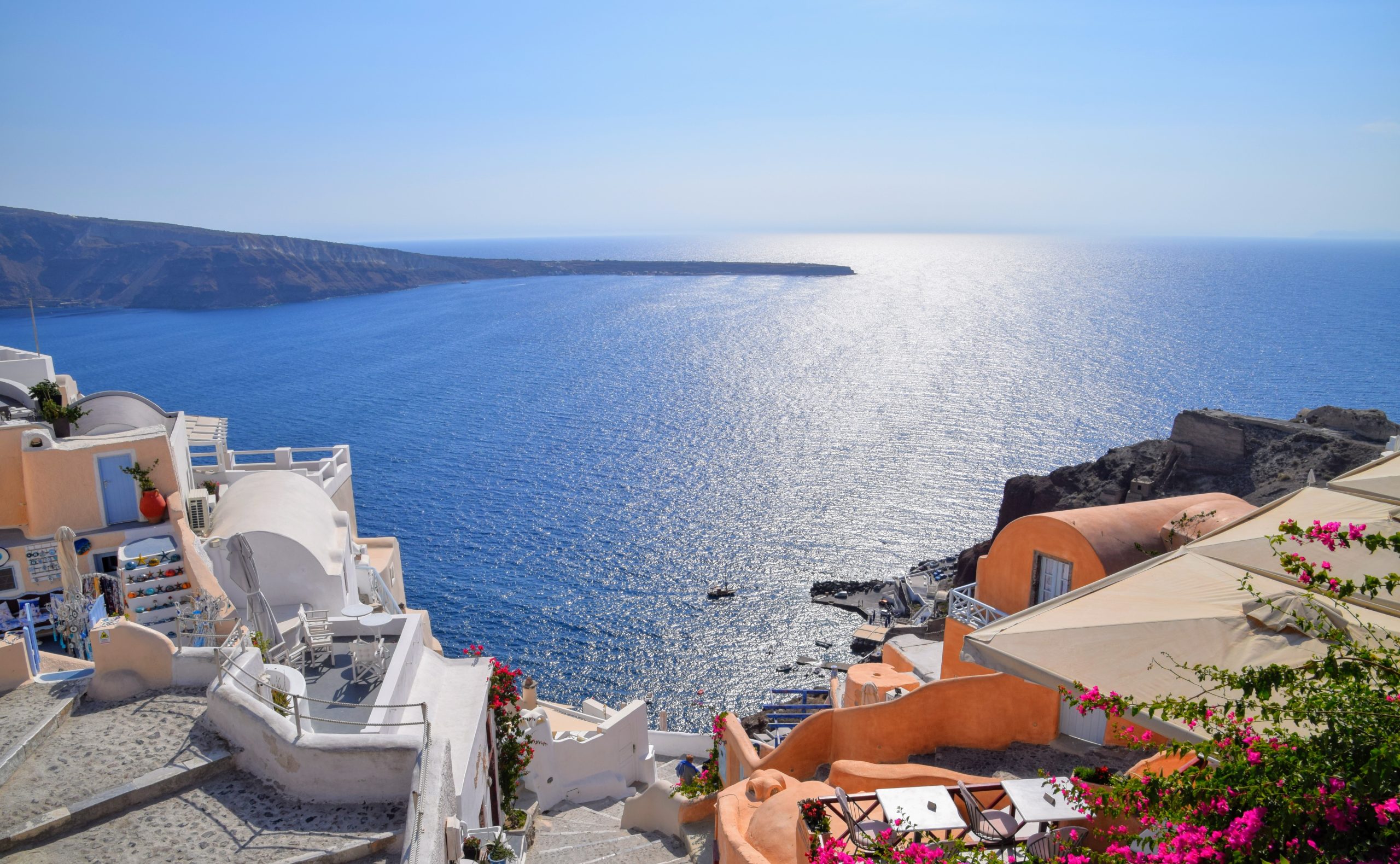A view of the Mediterranean Sea and a colorful Italian town